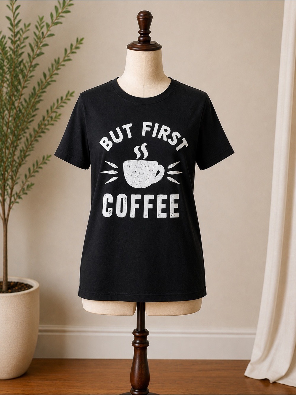 Tipsy Elves But First Coffee Graphic Tee Black Large